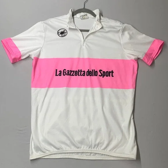 Castelli Sport Italia Men Cycling Jersey XL White Pink La Gazzetta Dello Sport - Picture 1 of 10